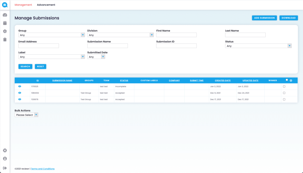 Manage Submissions