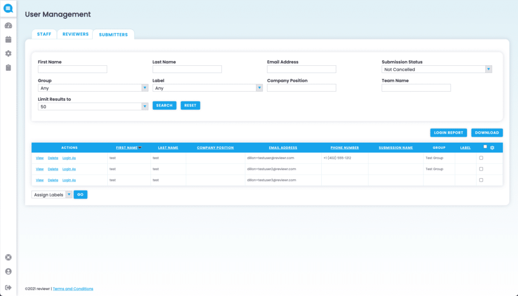 Manage Submitters